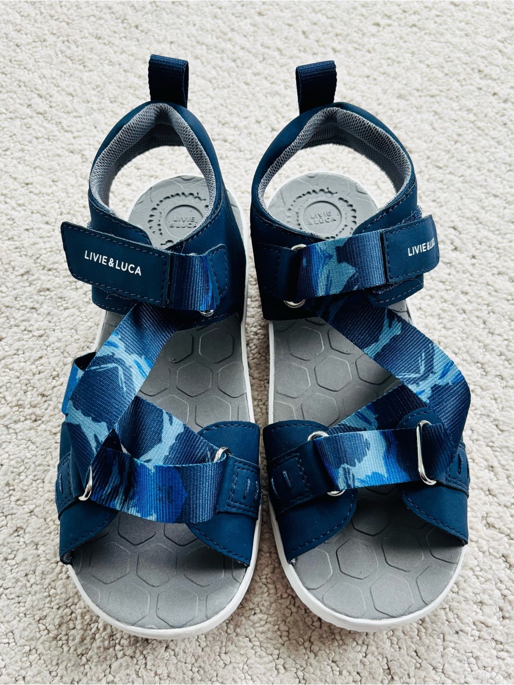 Livie & Luca Blue Camo Kids' Strappy Sandals
